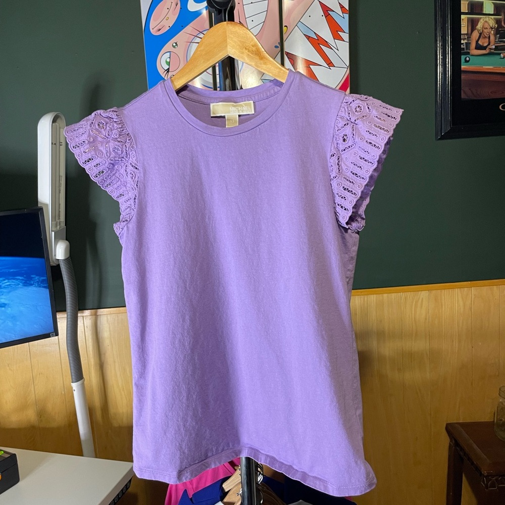 Michael Kors Purple Tee XS woman’s lace sleeves